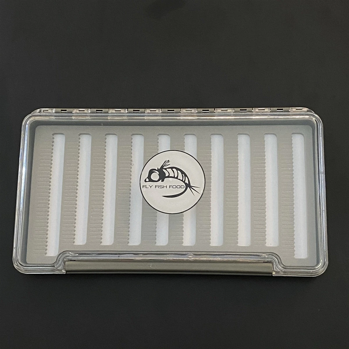 FLY FISH FOOD LOGO FLY BOX, CLEAR SINGLE SIDED - X-LARGE WITH DRY FLY FOAM 3 FLY FISH FOOD LOGO FLY BOX, CLEAR SINGLE SIDED - X-LARGE WITH DRY FLY FOAM